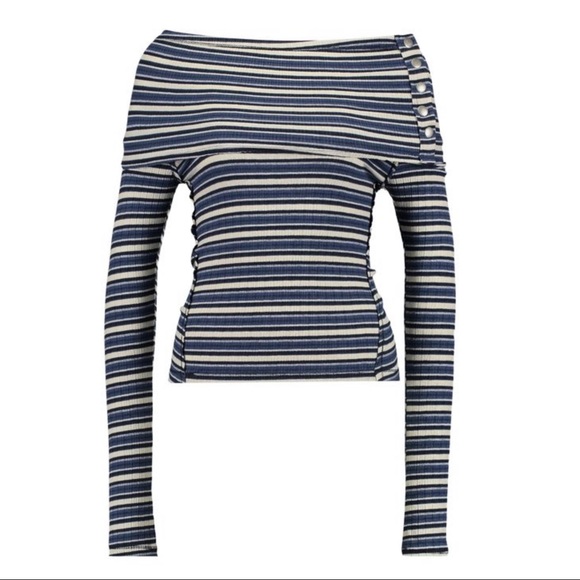 Free People Cape Cod Blue Striped Thermal Top - Picture 2 of 8